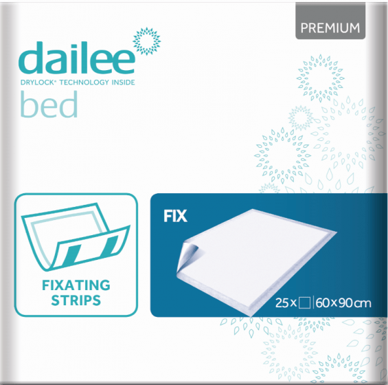 Dailee Bed Premium Fix - 60 x 90 cm - 25 st. | mit Klebestreifen, eine einweg Inkontinenzunterlage zum Bettschutz